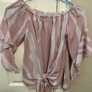 Blush and white blouse